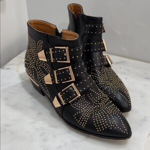 Studded Black Ankle Boots gold hardware 40